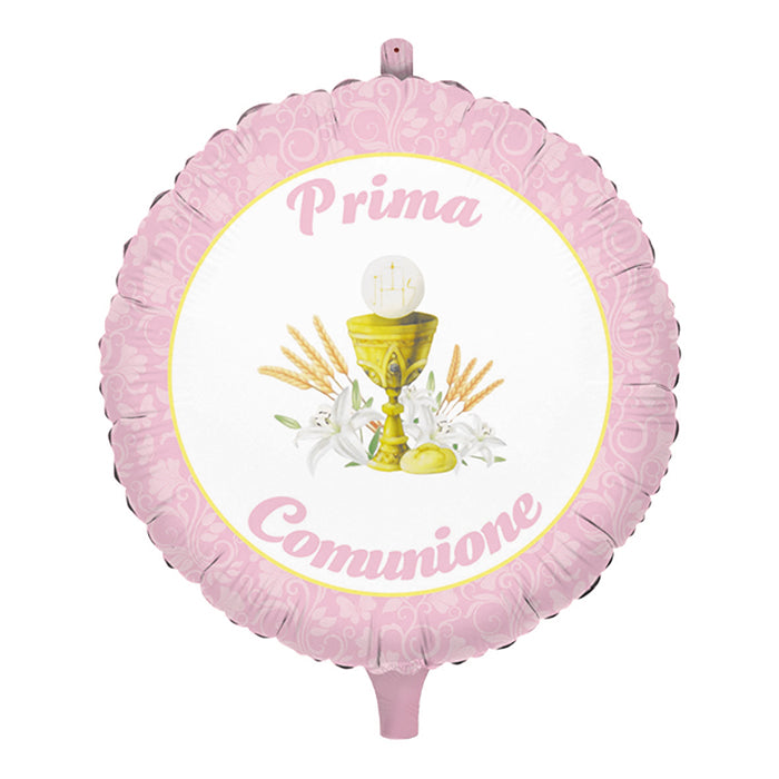Pall. Mylar Tondo cm.45 Comunione Rosa