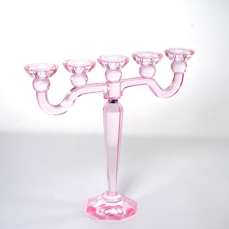 CANDELIERE 5 LUCI ROSA H.37CM VETRO