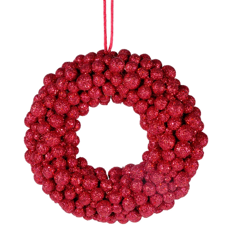 CORONA GLITTER BACCHE ROSSE D.15X4CM PVC