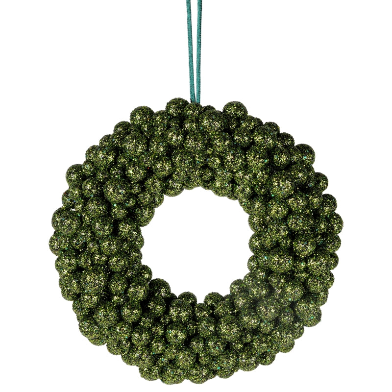 CORONA GLITTER BACCHE VERDE D.15X4CM PVC