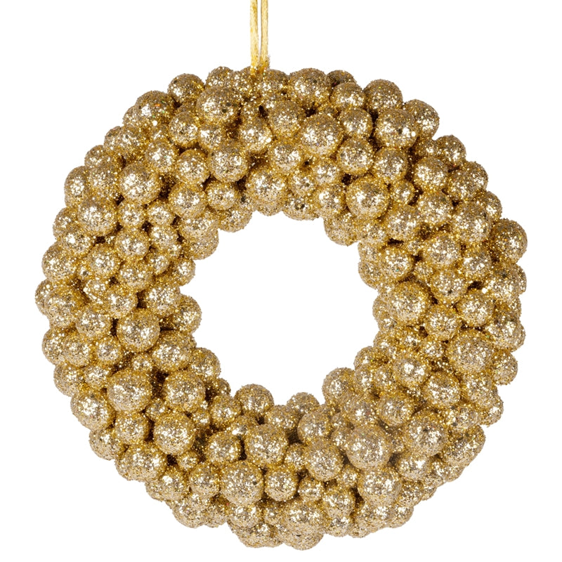 CORONA GLITTER BACCHE ORO D.33X6CM PVC