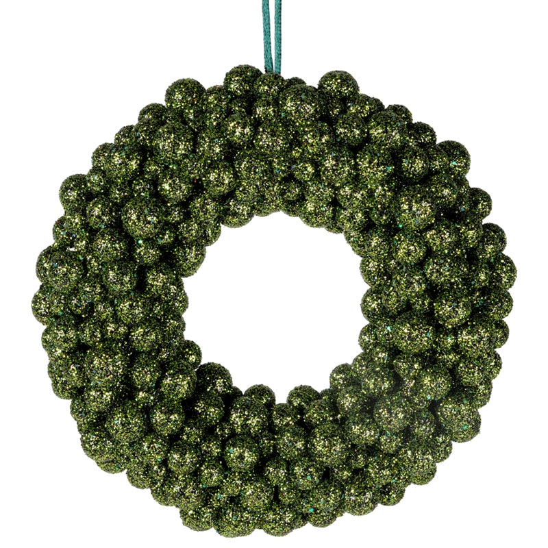 CORONA GLITTER BACCHE VERDE D.33X6CM PVC