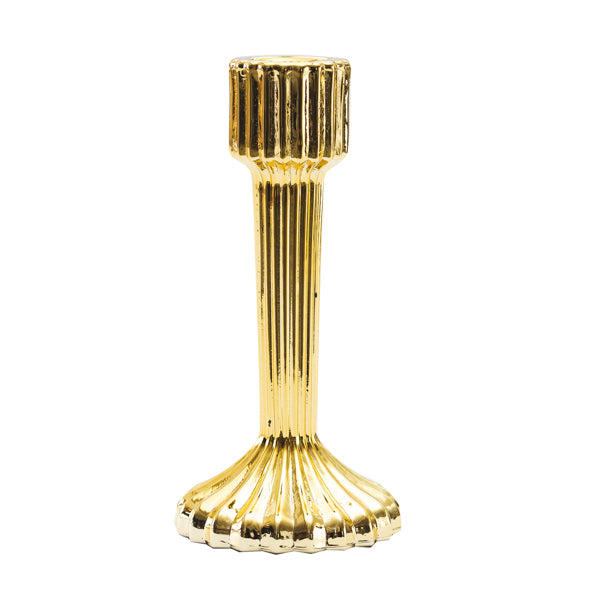 CANDELABRO IN VETRO RIGATO ORO CM 16
