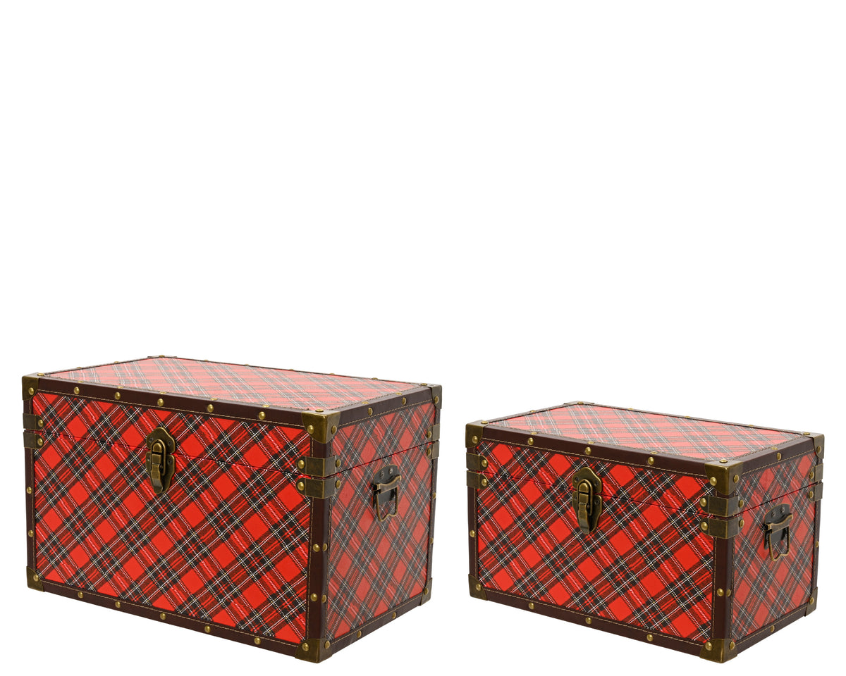 Opbergbox mdf pu leather, check print br