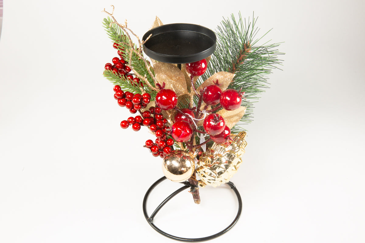 PORTACANDELA SINGOLA NATALE ROSSO-ORO CM