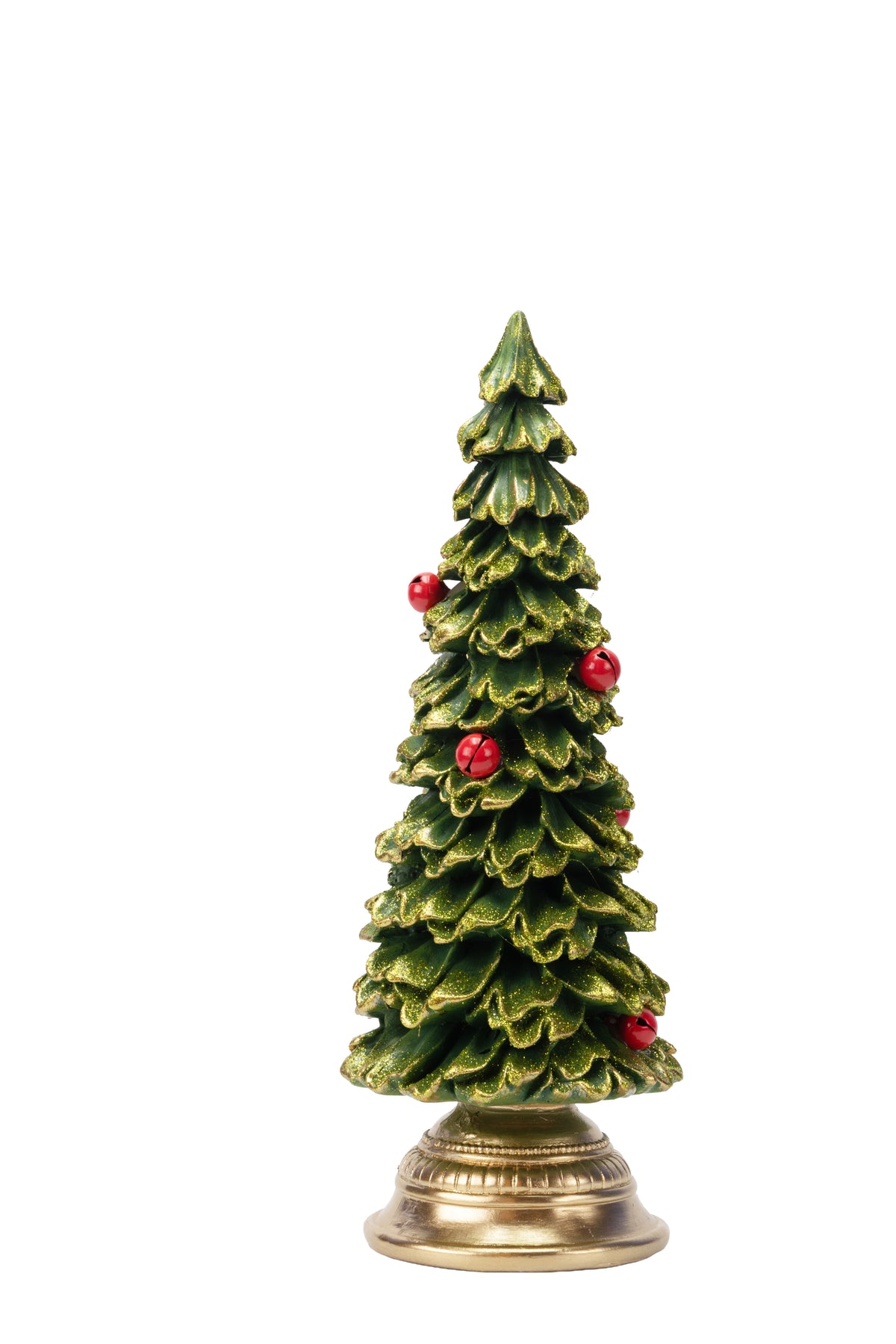 POLYRESIN TREE WITH RED BELLS 10.5x10.5x