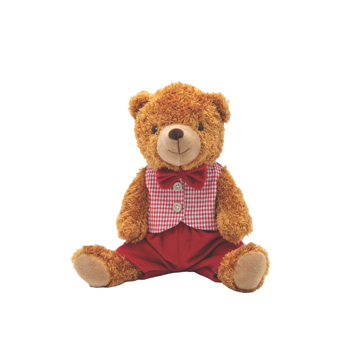 BEAR WITH PINK CHECKED VEST SITTING 23cm