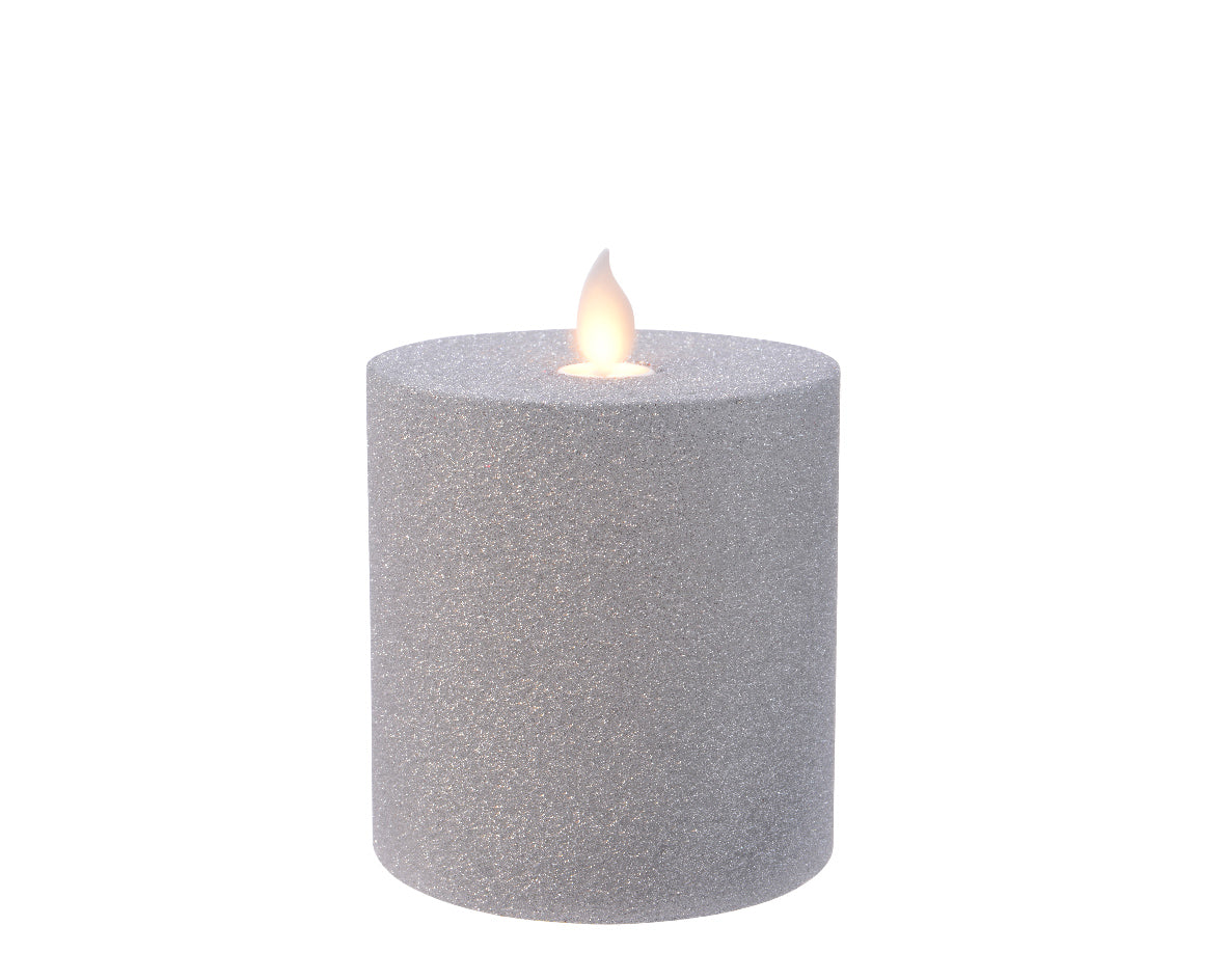 CANDELA LED GLITTERATA ARGENTO