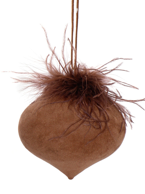 PALLA FLOCCATA MARRONE DEC.PIUME D.10CM
