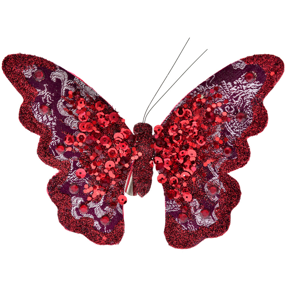 XMAS BURGUNDY BUTTERFLY WITH CLIP 18X14C