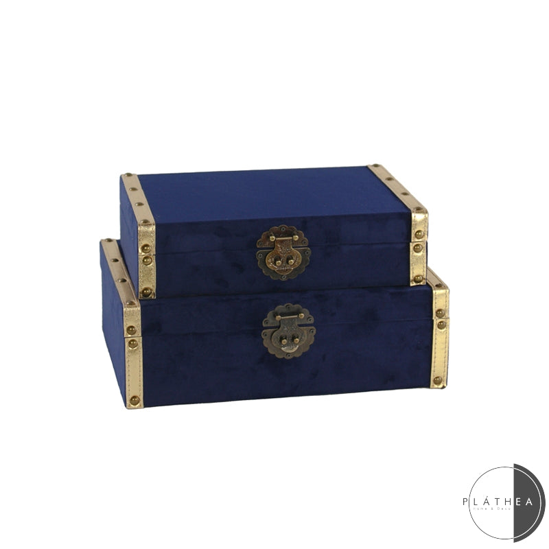 S/2 BAULETTI BLU VELLUTO/LEGNO
