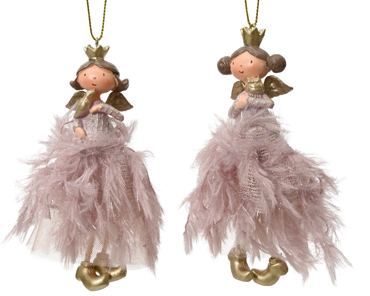 Angel polyresin angle w fur dress w bird