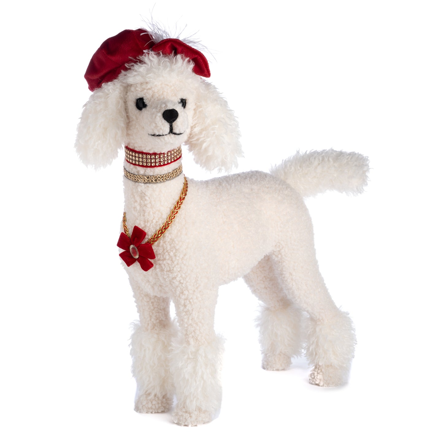 FURRY POODLE DOG W/HAT TT WH/RD 60CM