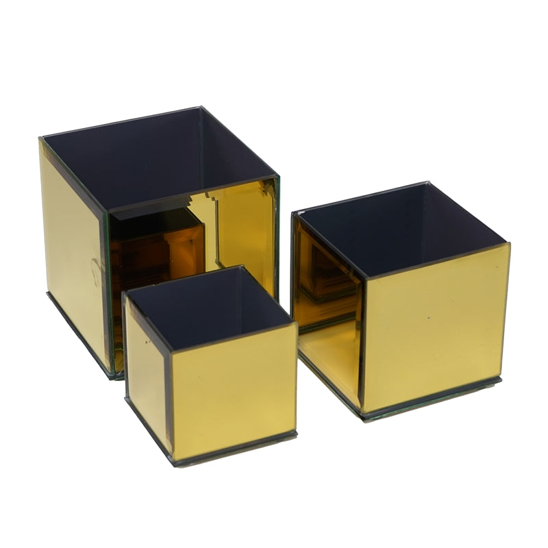 S/3 CUBI SPECCHIO ORO VETRO
