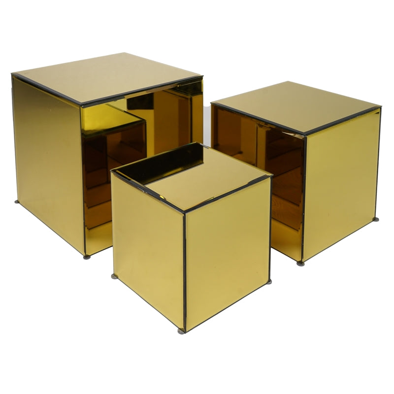 S/3 CUBI SPECCHIO ORO VETRO