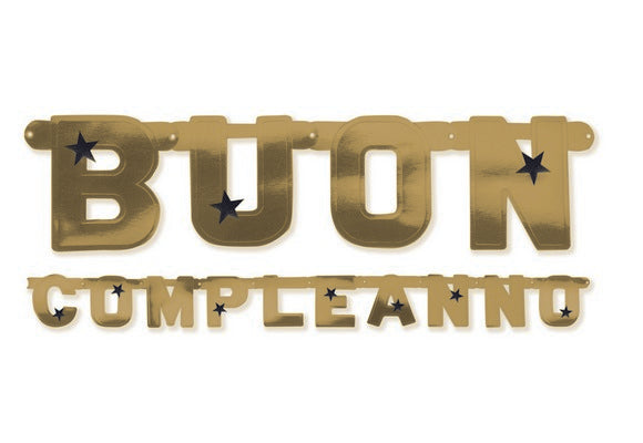 Festone Buon Compleanno oro/stelle nere