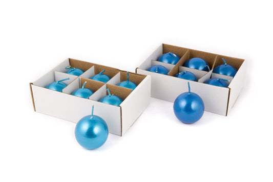 SET 6 CANDELE SFERA IN CERA  BLU METALLI