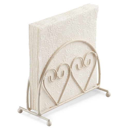 Napkin Holder Standing Two Hearts Cream