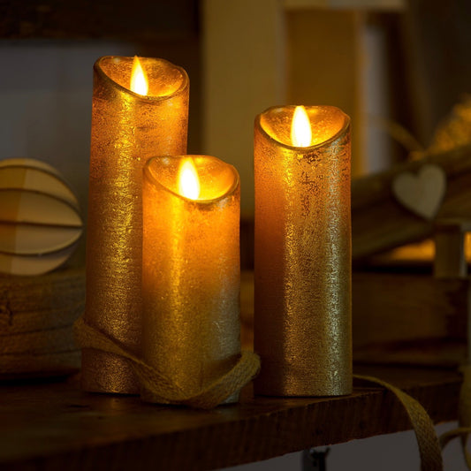 Set 3 Candela Cilindrica O̸5,2cm Cera Oro