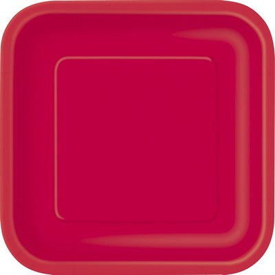 16 RUBY RED 7" SQUARE PLATES