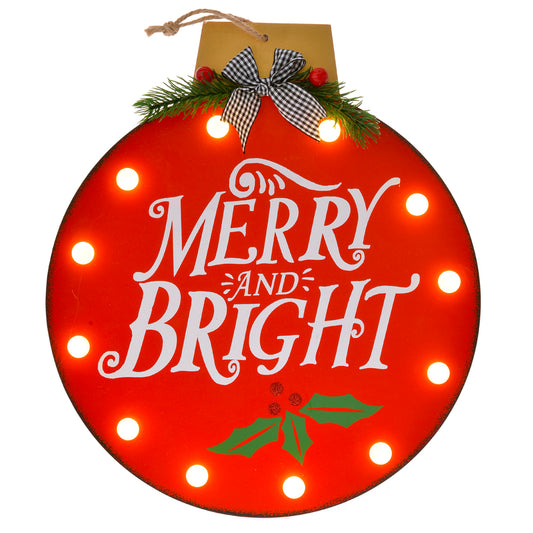 XMAS HANGING RED WOODEN BALL 12LED LIGHT