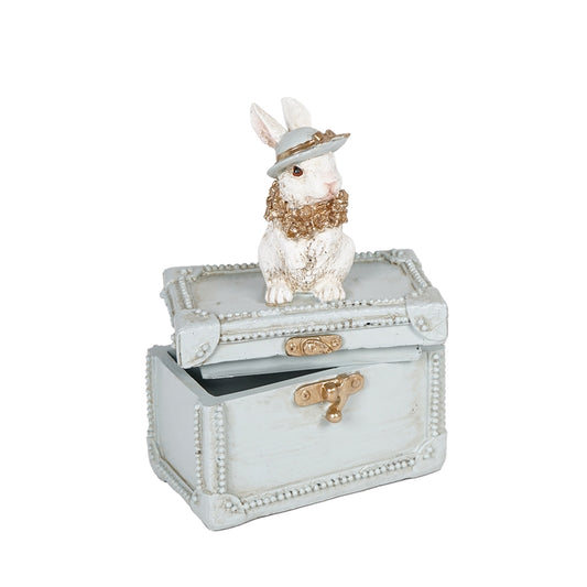 BOX VERDE DEC.CONIGLIO 12X7X16CM RESINA