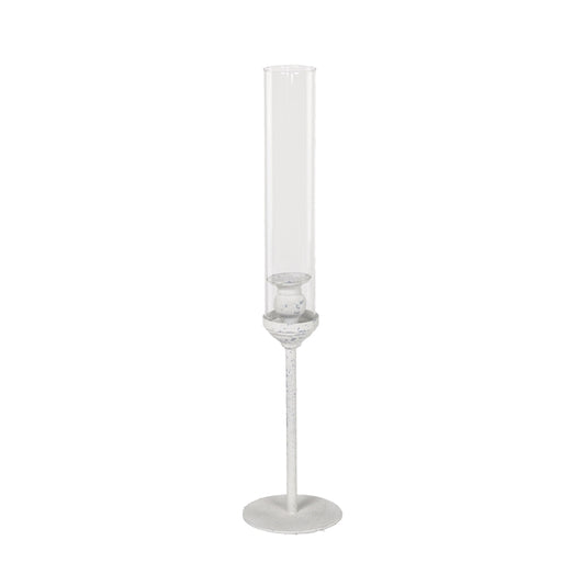 PORTACANDELA BIANCO D.12X54CM VETRO/METALLO