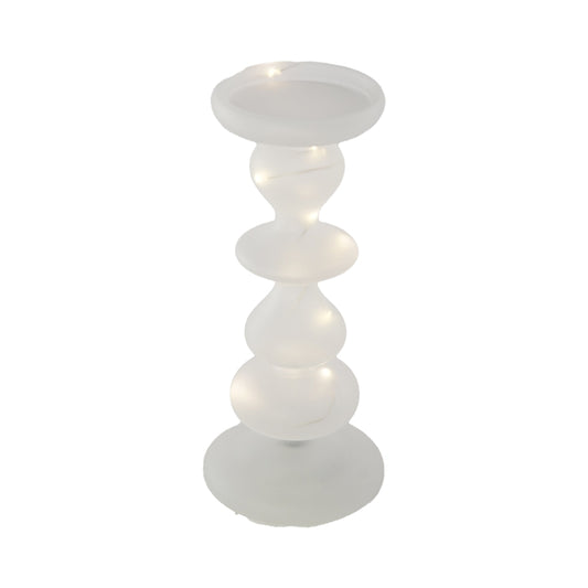 PORTACANDELA BIANCO C.LED D.10X23CM VETRO