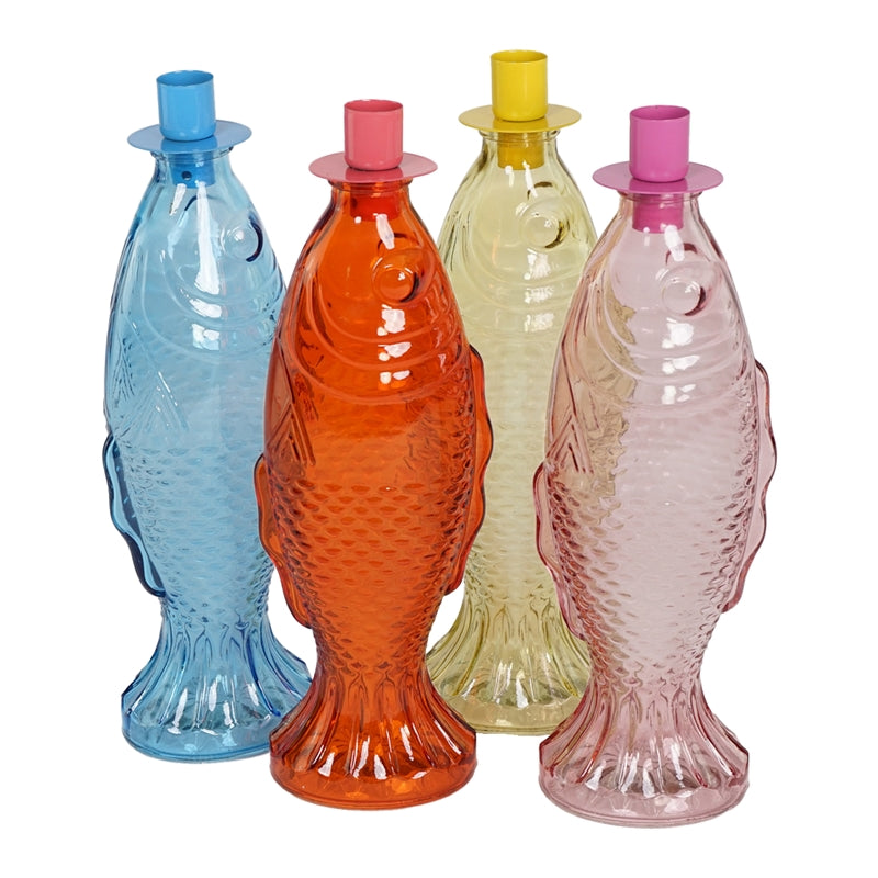 PESCE PORTACANDELA H.29CM 4COL VETRO
