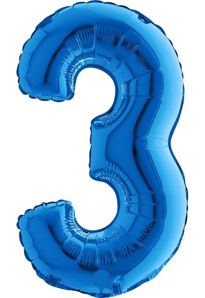 Pallone foil 14" - 36 cm Numero 3 Blu