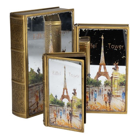 S/3 BOX LIBRO SPECCHIO "EIFFEL" METALLO/