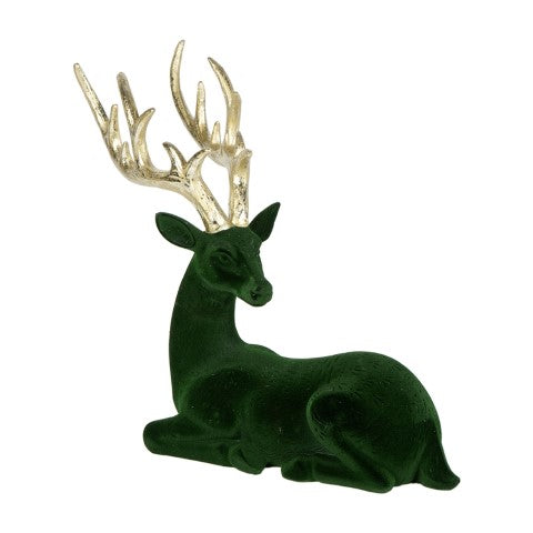 RENNA FLOCCATA VERDE/ORO 41X17X35CM RESI