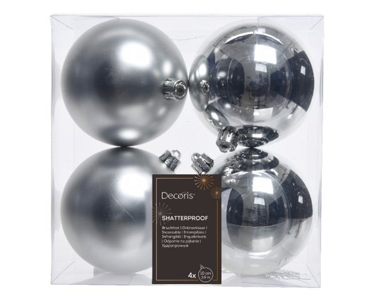 Baubles shatterproof mix 10 cm argento