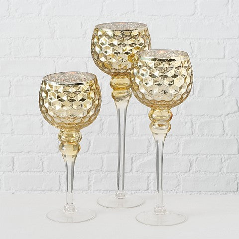 SET 3 P.TEALIGHT GODELA H30-40CM VETRO