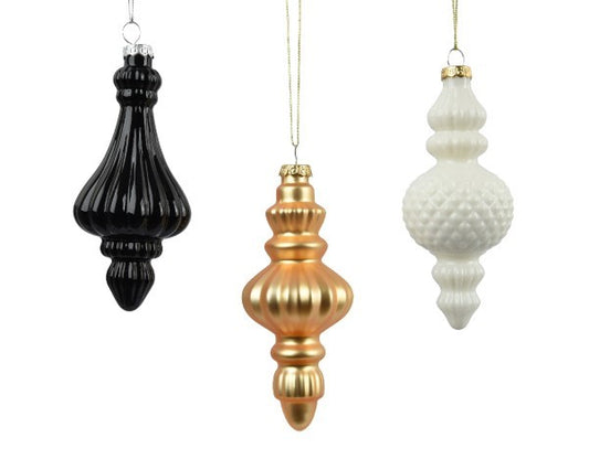 Ornamento vetro 3 ass bia/oro/nero