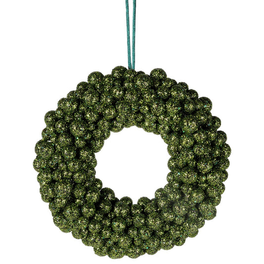 CORONA GLITTER BACCHE VERDE D.15X4CM PVC