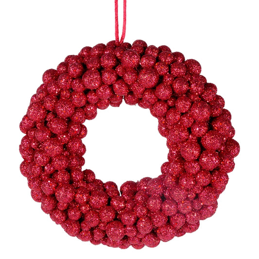 CORONA GLITTER BACCHE ROSSE D.20X5CM PVC