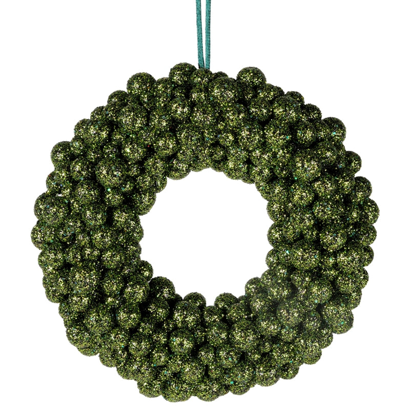 CORONA GLITTER BACCHE VERDE D.20X5CM PVC