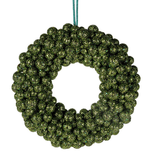 CORONA GLITTER BACCHE VERDE D.20X5CM PVC