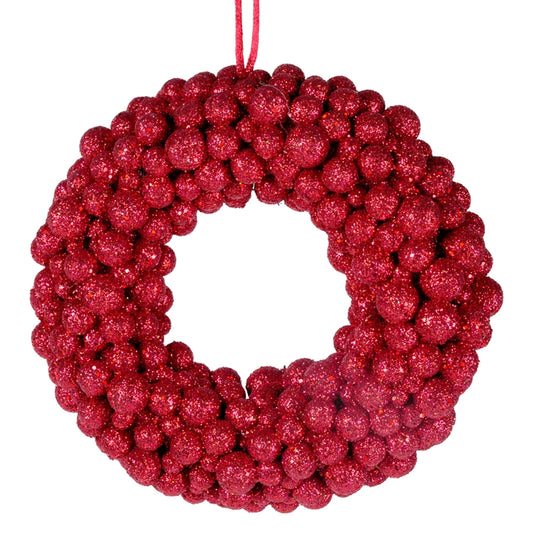 CORONA GLITTER BACCHE ROSSE D.33X6CM PVC