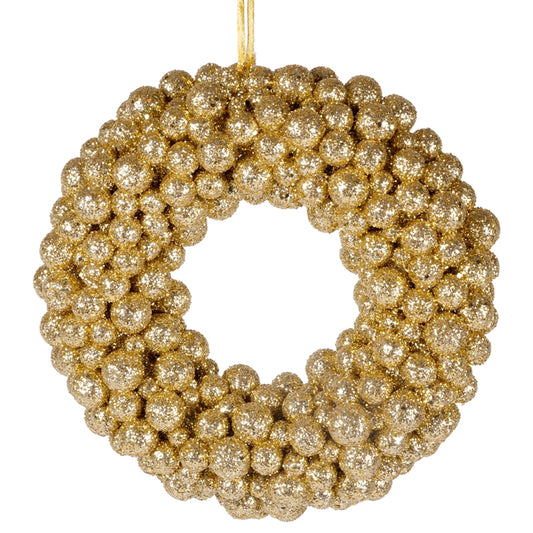 CORONA GLITTER BACCHE ORO D.33X6CM PVC