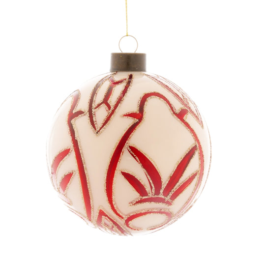 SFERA BIANCA DEC.ROSSO D.12CM VETRO