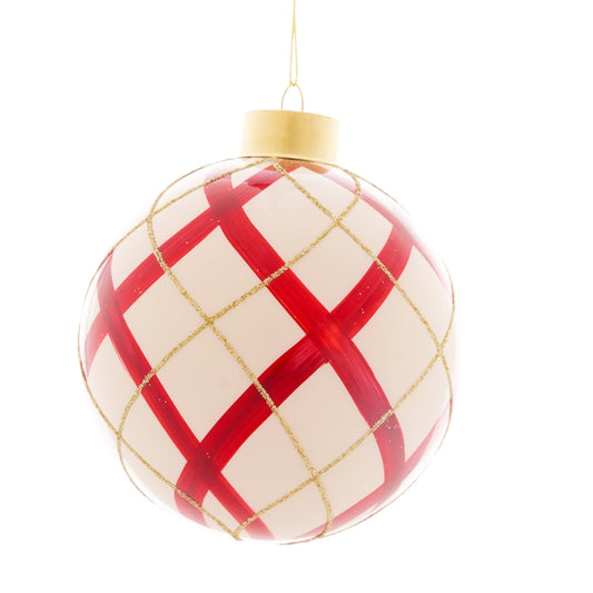 SFERA BIANCA DEC.ROSSO D.12CM VETRO