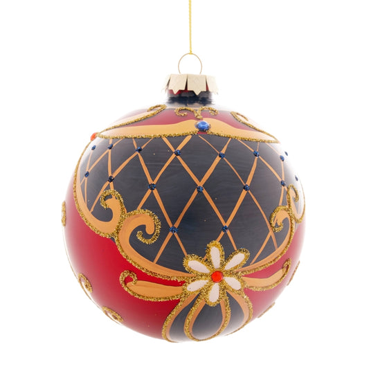 SFERA ROSSA/BLU DEC.FIORI D.12CM VETRO