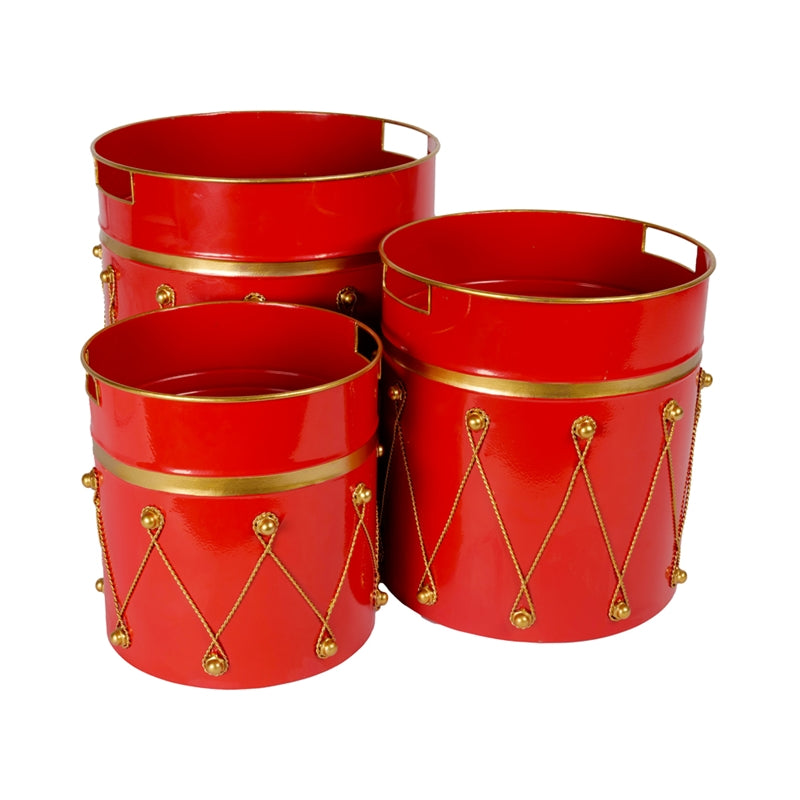 S/3 CONTENITORI TAMBURO ROSSI METALLO