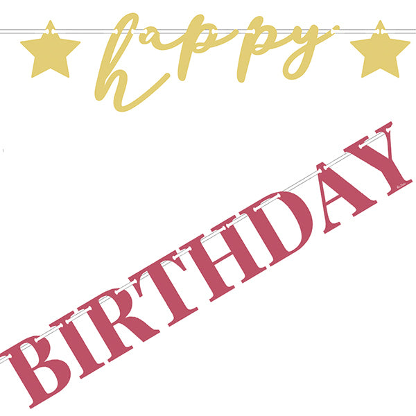 BANNER SET HAPPY BIRTHDAY ROSA/ORO CM 80