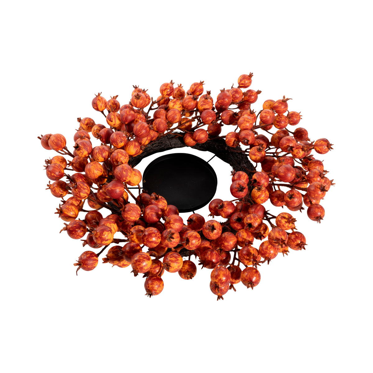 CORONA BACCHE ARANCIO  PORTACANDELE D.46