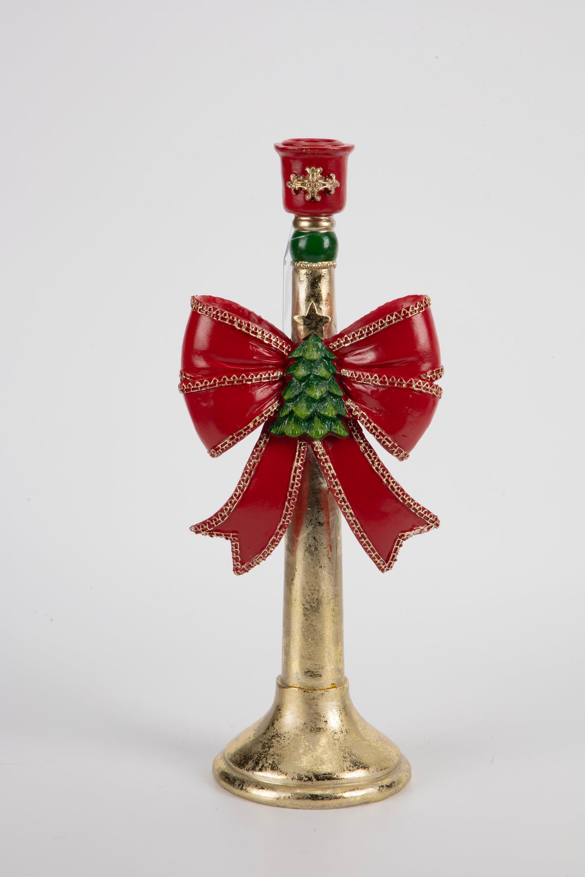 POLYRESIN CANDLE HOLDER WITH RED AND GOL