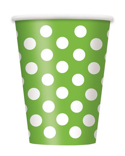 6 LIME GRN DOTS 12OZ CUPS