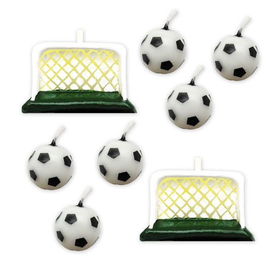 6 CANDELINE PALLONE CALCIO + 2 PORTE